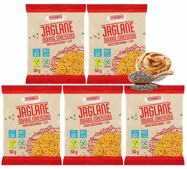 FRANK&OLI Ciasteczko Miękkie PASTA ORZECHOWA CHIA Bez Cukru 50g x5