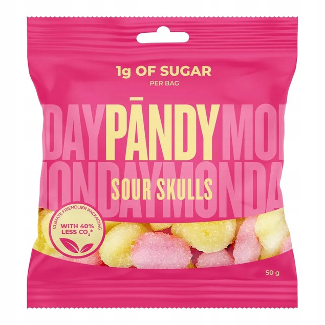 PANDY Żelki Sour Skulls Kwaśne Malinowo-Cytrynowe 50 g x2