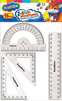 Przybory Geometryczne 15cm 4 Elementy Ekierka Kątomierz Linijka Bambino