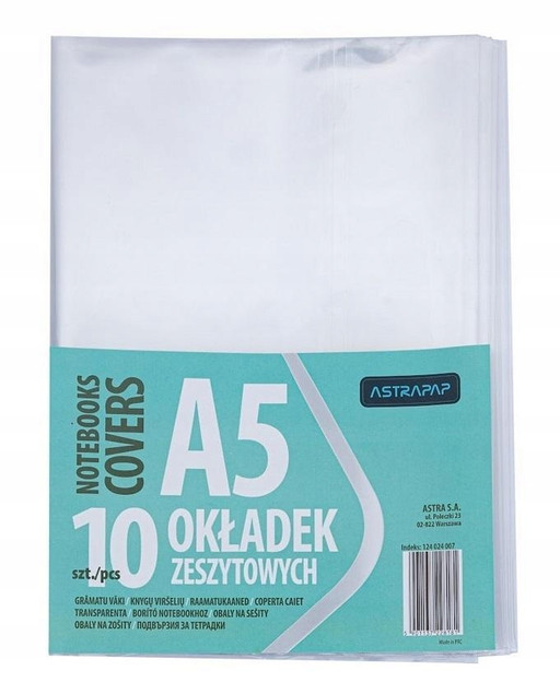 Okładki na zeszyt A5 przezroczyste Astra - 10 sztuk