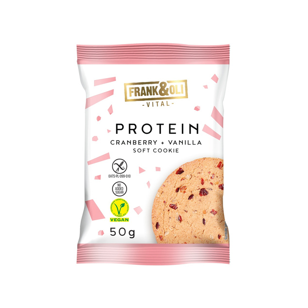 FRANK&OLI Ciastko Proteinowe ŻURAWINA WANILIA Wegan 50g x12