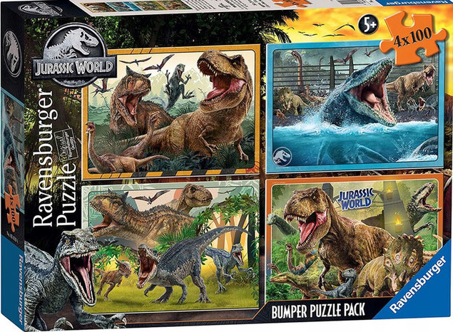 Puzzle 4x100 Jurassic World Bumper Pack Ravensburger Dinozaury