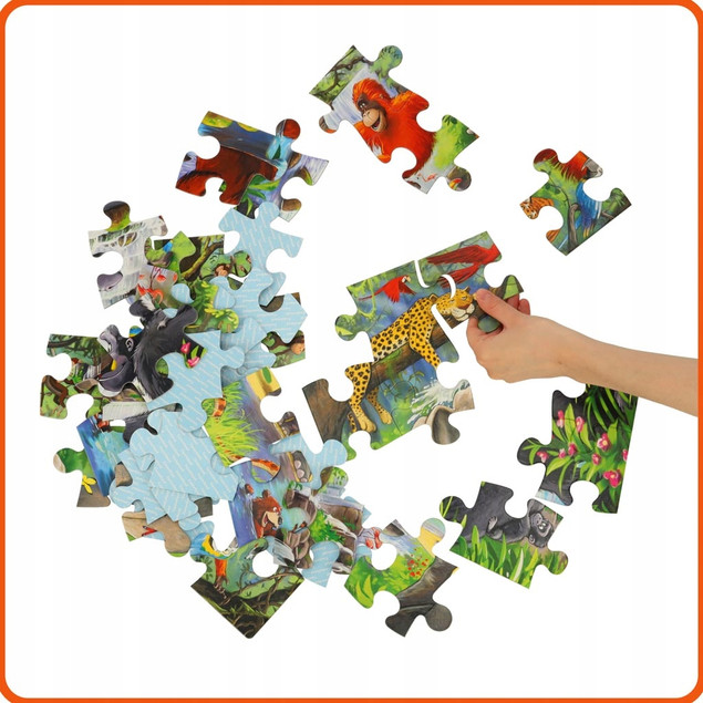 Puzzle 40 Maxi Układanka Dżungla ZWIERZĘTA Małpa Słoń Tygrys 4+ Castorland
