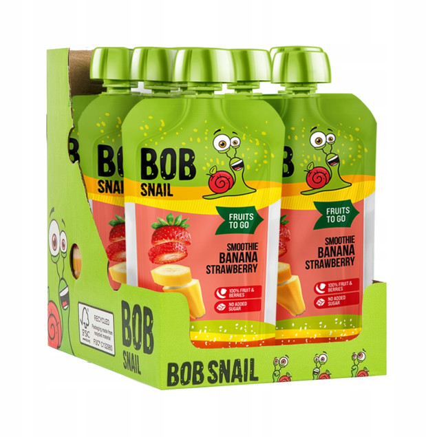 Mus owocowy 100% owoców bez dodatku cukru BOB SNAIL Banan Truskawka 10х120g