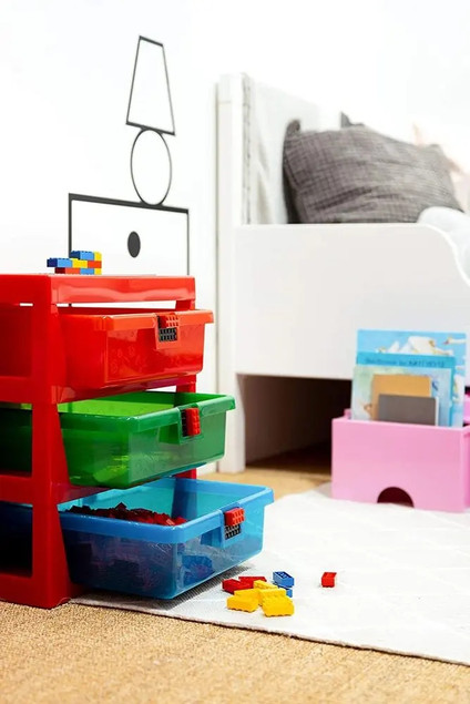 LEGO Regał-Sorter Klocków z 3 Szufladami i Płytką Konstrukcyjną Czerwony