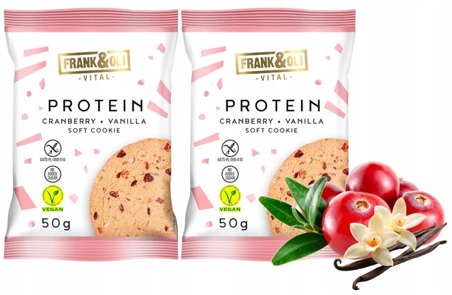 FRANK&OLI Ciastko Proteinowe ŻURAWINA WANILIA Wegan 50g x2