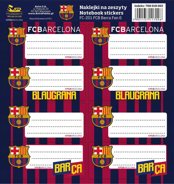 Naklejki Na Zeszyty FC BARCELONA Barca Fan Piłka Nożna Astra