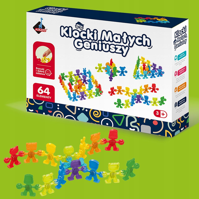 Askato KLOCKI Małych Geniuszy KOLOROWE LICZMANY 64 el Układanka Edukacyjna NAUKA Liczenia