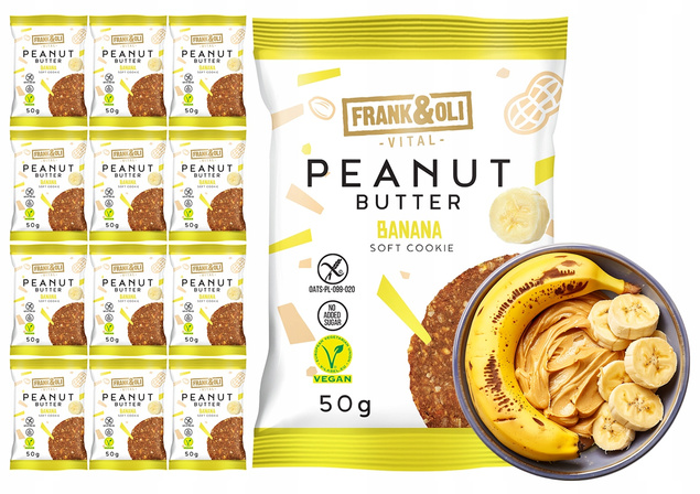 FRANK&OLI Ciastko Miękkie PASTA ORZECHOWA BANAN 50g x12