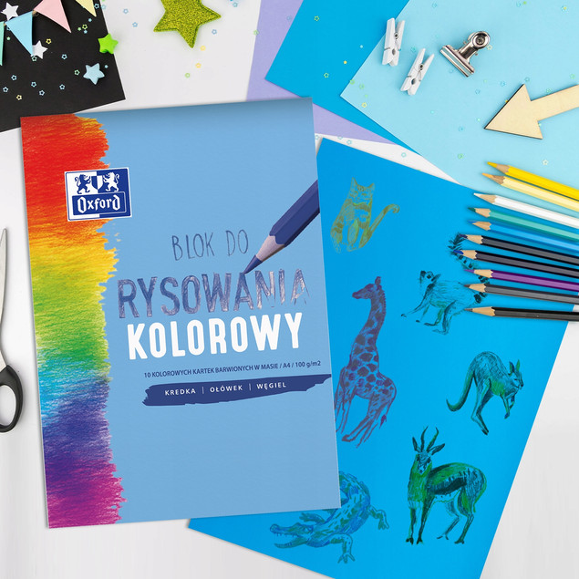 Blok rysunkowy kolorowy A4 10 arkuszy 100g - Oxford