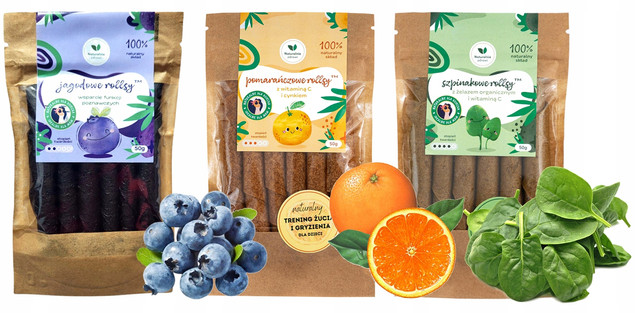 Zestaw ROLLSY Witaminowe JAGODA POMARAŃCZA SZPINAK Naturalnie Zdrowi 3x50g