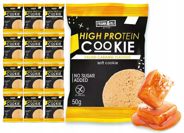 FRANK&OLI Ciastko Proteinowe SŁONY KARMEL Miękkie Bez Cukru 50g x12