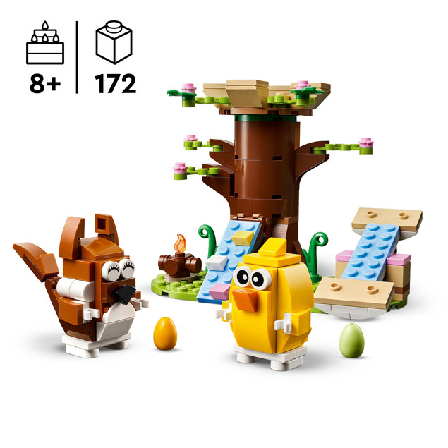 LEGO 40709 Wiosenny Plac Zabaw dla Zwierzątek: Wiewiórka, Ptak i Pisanki