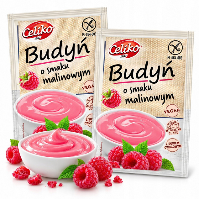 Budyń malinowy bez glutenu, bez cukru CELIKO 40g x2