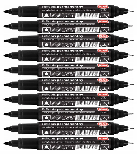 10x Marker Pisak Do Płyt CD DVD Toma TO-321 Dwustronny CZARNY