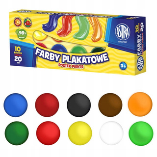 Farby Szkolne Plakatowe Dla Dzieci 10 Kolorów 20 ml 3+ Astra