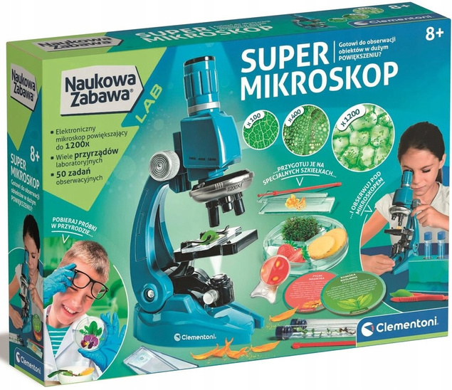 Super Mikroskop Dla Dzieci Edukacyjny Powiększa x1200 Nauka 8+ Clementoni