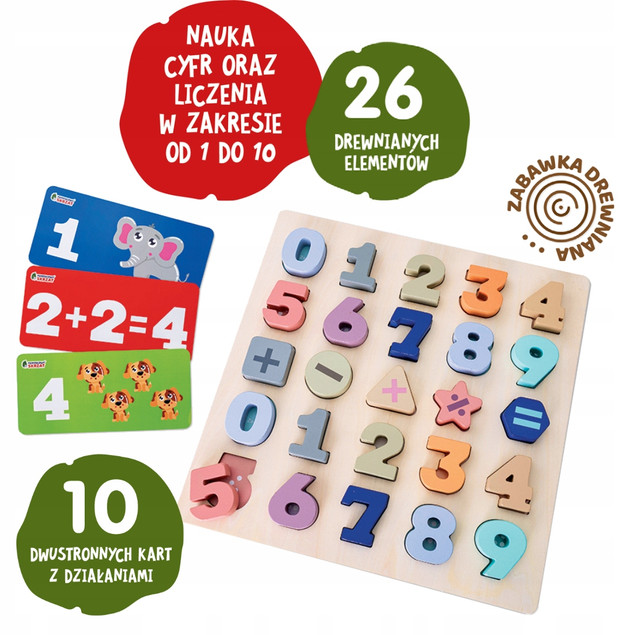 Askato POTRAFIĘ LICZYĆ Pomysłowy Skrzat - Drewniana Zabawka Edukacyjna do Nauki Liczenia