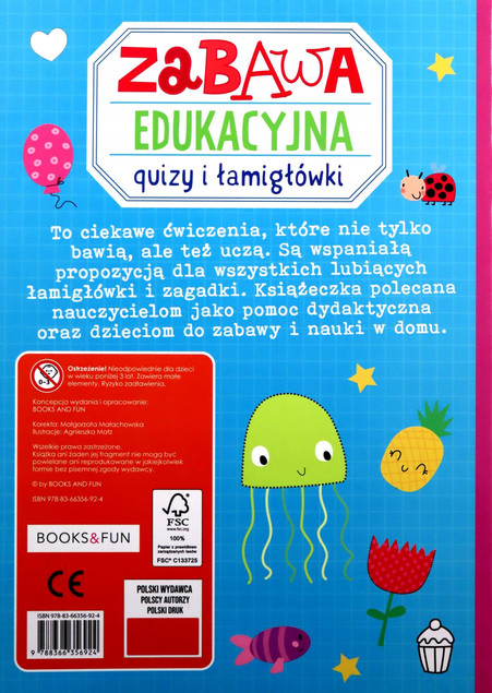 Zabawa Edukacyjna QUIZY I ŁAMIGŁÓWKI Z Naklejkami 3+ BooksAndFun