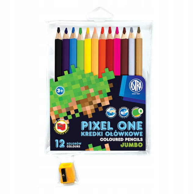KREDKI OŁÓWKOWE OKRĄGŁE JUMBO 12 KOLORÓW PIXEL