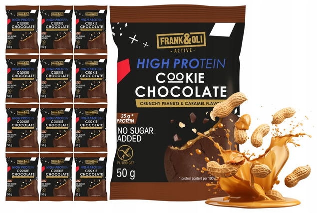 FRANK&OLI Ciastko Proteinowe Czekoladowe ORZECHY ZIEMNE KARMEL 50g x12