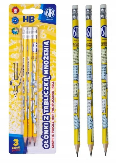 Ołówek z TABLICZKĄ MNOŻENIA Ołówki 3 Sztuki Astra