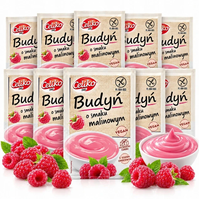 Budyń malinowy bez glutenu, bez cukru CELIKO 40g x10