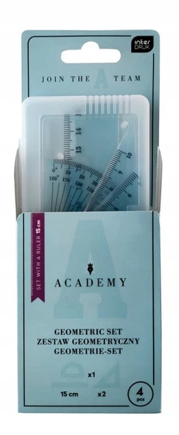 Zestaw geometryczny Interdruk w etui 4 elementy linijka 15cm ACADEMY_2