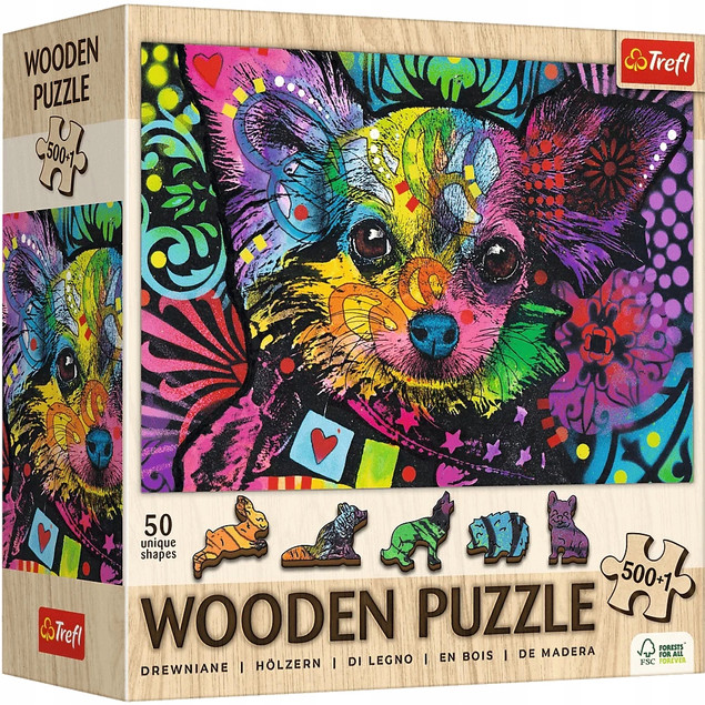 PUZZLE DREWNIANE 500+1 KOLOROWY SZCZENIAK TREFL