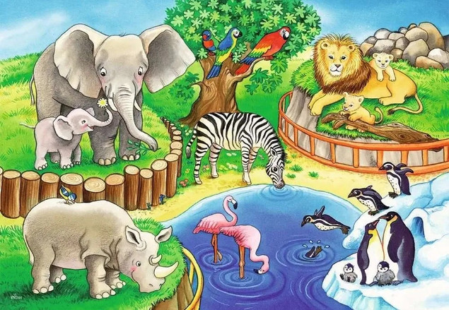 Puzzle 2x12 elementów. Zwierzęta w zoo Ravensburger