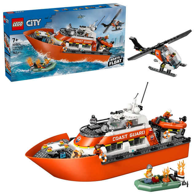 LEGO City 60504 Łódź Ratunkowa i Helikopter Straży Przybrzeżnej - Zestaw Akcji