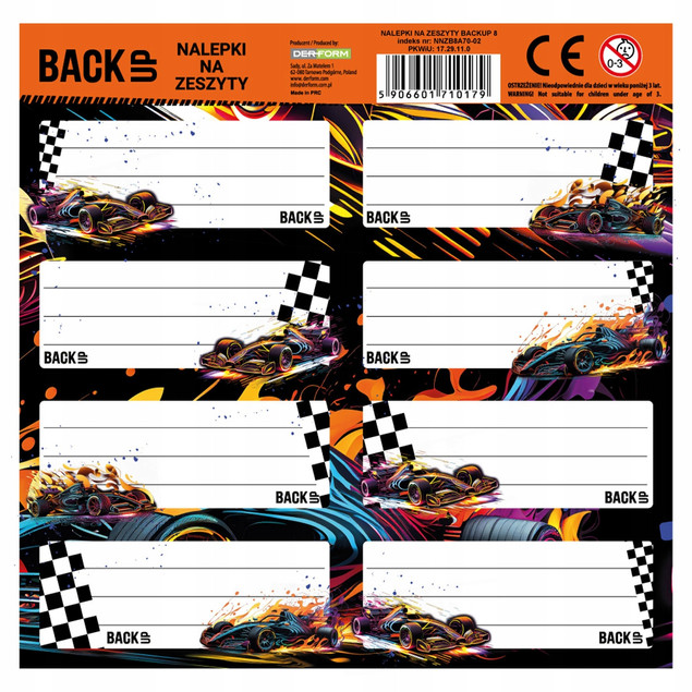 Naklejki na zeszyty Derform Neon Race 