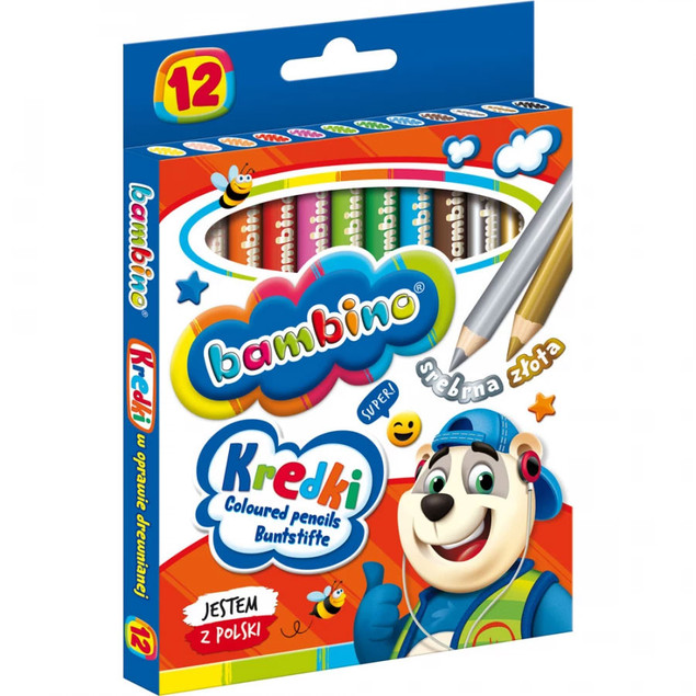 Grube kredki ołówkowe 14 kolorów Bambino
