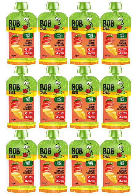 12x BOB SNAIL Smoothie BANAN TRUSKAWKA Bez Dodatku Cukru Mus 120g