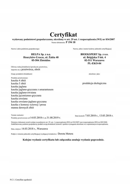 Zestaw Helpa Kaszka BIO Owsiana 200 g i Kaszka BIO Jaglana 200 g
