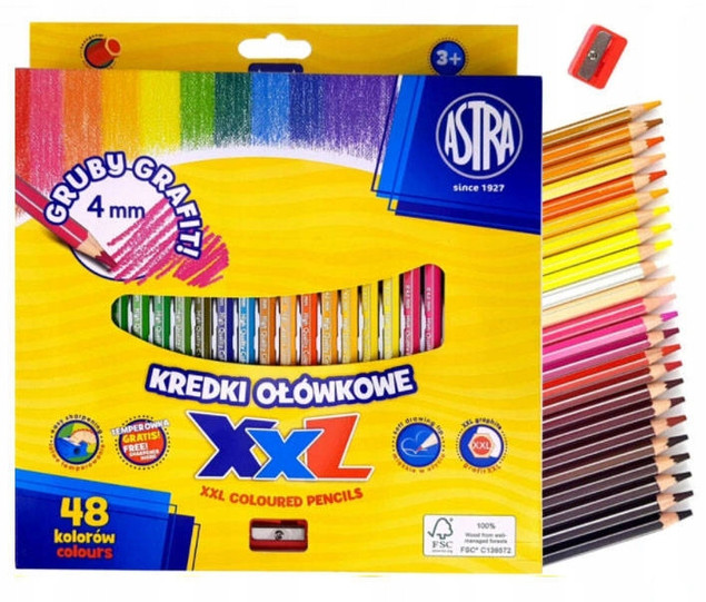 Kredki ołówkowe heksagonalne 48 kolorów 4mm Astra