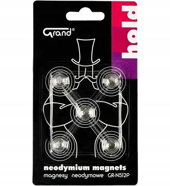 Magnesy neodymowe GRAND GR-N512P 12 mm 5 szt mocne z uchwytem