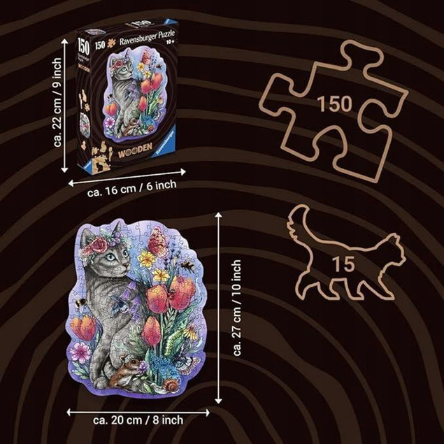 Drewniane puzzle Magiczny kot 150 elementów