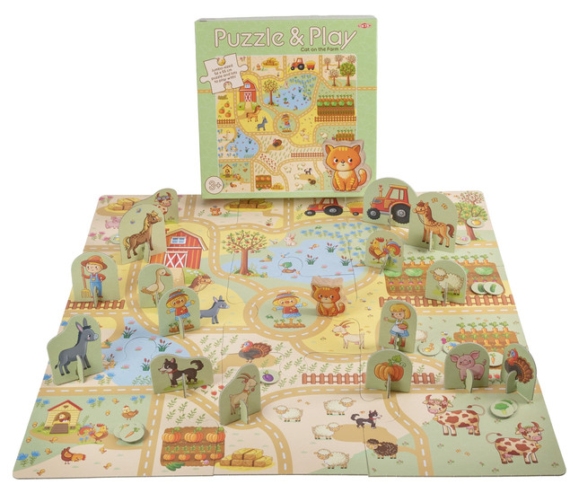 Puzzle z Grą Tactic Kot na Farmie 3+ Duża Plansza FSC Zero Plastiku