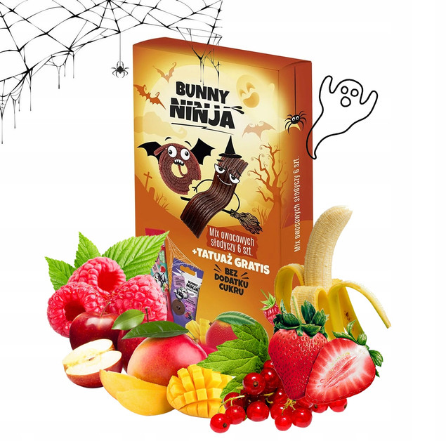 BUNNY NINJA Przekąski Owocowe Zestaw HALLOWEEN + Tatuaż MIX SMAKÓW 6szt.