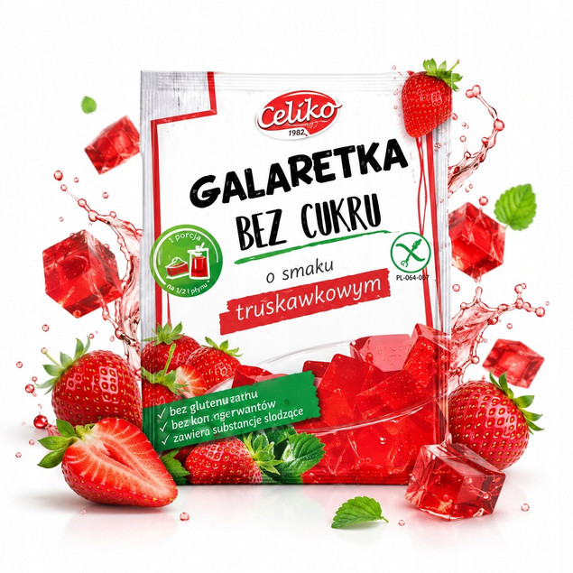 Galaretka Truskawkowa BEZ DODATKU CUKRU Celiko Smak Truskawki Bezglutenowa