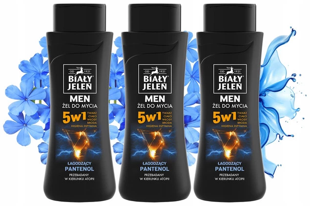 3x BIAŁY JELEŃ Żel Do Mycia DLA MĘŻCZYZN Prysznic Łagodzący Pantenol 300ml