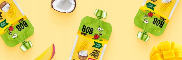 Mus owocowy 100% owoców bez dodatku cukru BOB SNAIL Mango Kokos 10х120g_1