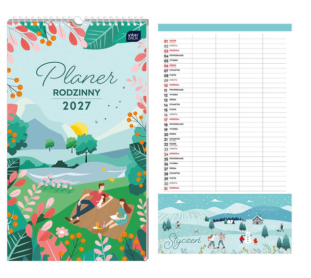 Kalendarz ścienny Interdruk 2027 planner rodzinny 25x43 cm Razem