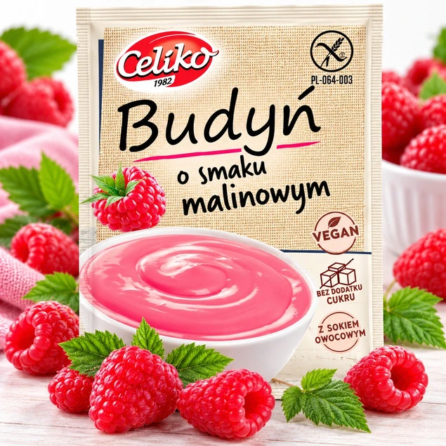 Budyń malinowy bez glutenu bez cukru CELIKO 40g