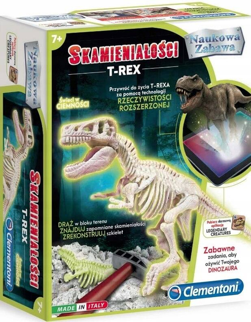 Skamieniałość T-rex Dinozaur Szkielet Świeci Naukowa Zabawa 7+ Clementoni