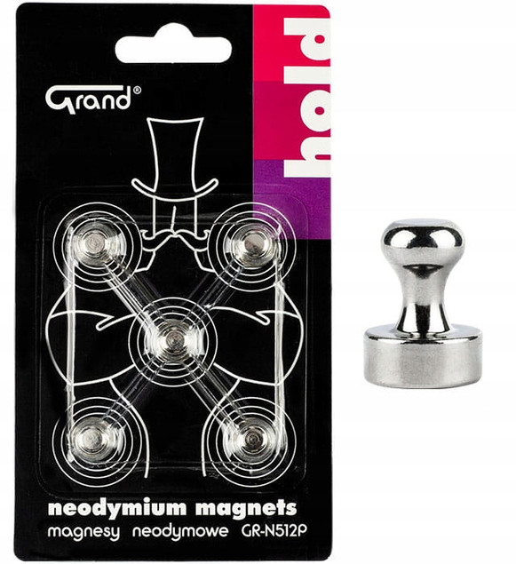 Magnesy neodymowe GRAND GR-N512P 12mm 5 szt. mocne z uchwytem