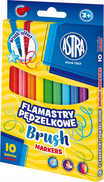 Flamastry okrągłe pędzelkowe 10 kolorów ASTRA