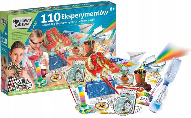 110 Eksperymentów Chemik Fizyk Laboratorium Naukowa Zabawa 8+ Clementoni