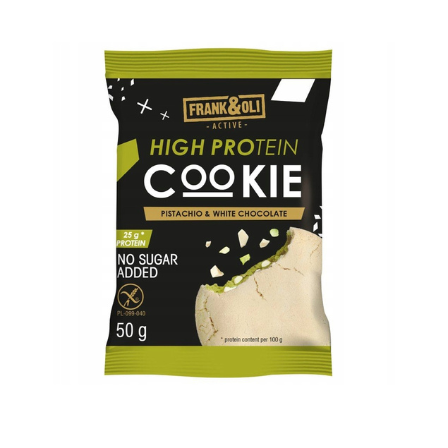 FRANK&OLI Ciastko Proteinowe PISTACJA BIAŁA CZEKOLADA Miękkie 50g x12
